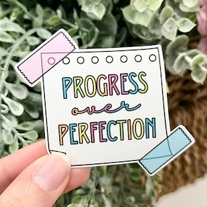 Progress Over Perfection Sticker, Motivational Sticker, Teacher Sticker, Mental Health Sticker, Sticky Note, Laptop Decal, Vinyl Sticker