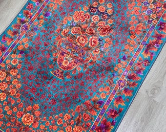 Floral Muslim Prayer Rug , Soft Janamaz Mat with Mihrap Design - Turkish Ottoman Carpet - Ramadan