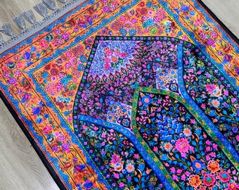 花柄トルコ祈祷用敷物、大型イスラム祈祷用マット、マルチカラーカーペット - ラマダンギフト - イスラム教徒のサラー