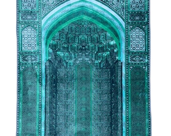 Green Prayer Rug – Islamic Soft Muslim Prayer Mat Mihrab Pattern- Ramadan Gift - İslamic Salah