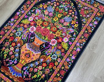 Türkischer Gebetsteppich aus floralem Samt, islamischer Sajadah Janamaz Mat -Ramadan Geschenk- Gebetsteppich
