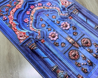Floral Mihrab  Turkish Prayer Rug , Large Islamic Prayer Mat,Blue Pink  - Sejadah - Ramadan Gift