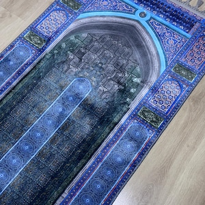 Luxury Islamic Prayer Rug, Soft Ottoman Mihrab Turkish Sajadah, Muslim Gift for Parents and Her, Eid Ramadan Home Decor Mat