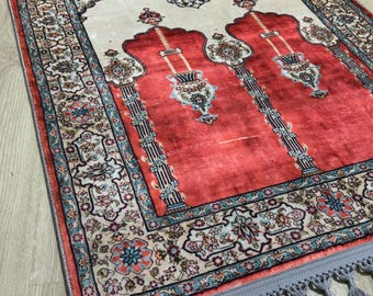 Lux Turkish Prayer Rug , Large Islamic Prayer Mat, Multicolor Carpet - Ramadan Gift  - Sejadah Muslims