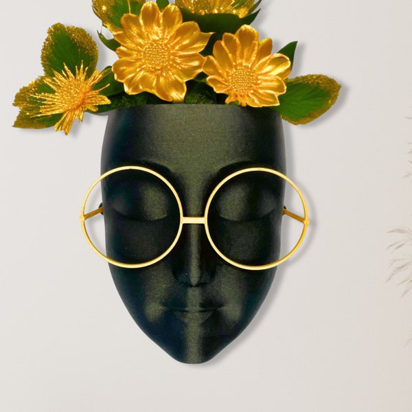 Blumentopf mit Brille als Wand Blumentopf Gesicht | Blumentopf hängend | Übertopf Pflanzkopf ideal für hängende Pflanzen und als Geschenk