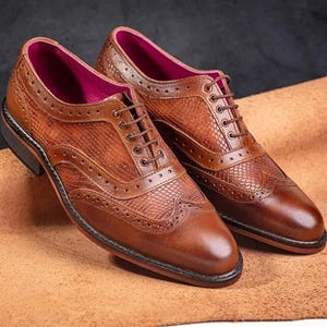 Handmade Full-Grain Leather Oxford Shoes: Oxblood Wingtip Dress Shoes