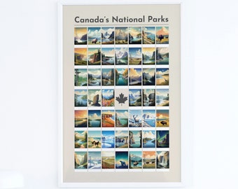 Canadian National Parks Checklist Poster, Canada National Parks Print, National Park Modern Wall Art Gift, Canada Artwork, Outdoor Gift