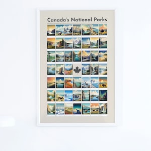 Affiche de la liste de contrôle des parcs nationaux du Canada, impression des parcs nationaux du Canada, cadeau d'art mural moderne de parc national, oeuvre d'art du Canada, cadeau d'extérieur