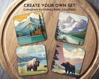 Sous-verres Canada, Sous-verres du parc national du Canada, Construisez votre propre ensemble de sous-verres de parc national, Cadeau de voyage, Cadeaux Canada, Parcs canadiens