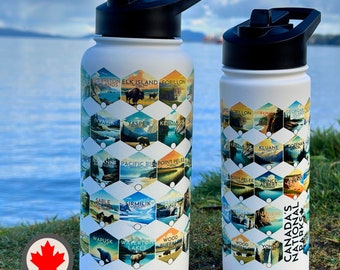 Canadian National Parks Checklist Water Bottle: Stainless Steel Travel Hiking Gift