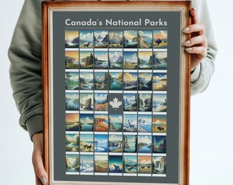 Canadian National Parks Checklist Poster: Modern Wall Art Gift