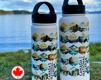 Liste de contrôle des parcs nationaux du Canada Bouteille d'eau à bouchon en acier inoxydable, couvercle avec poignée pour bouteille d'eau Parcs Canada, voyage randonnée Canada cadeau