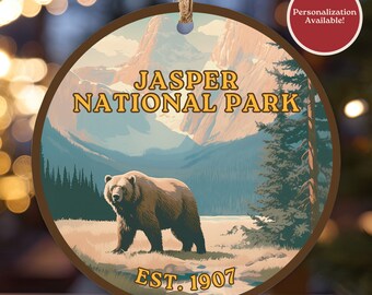 Adorno retro del Parque Nacional Jasper: souvenir canadiense personalizado