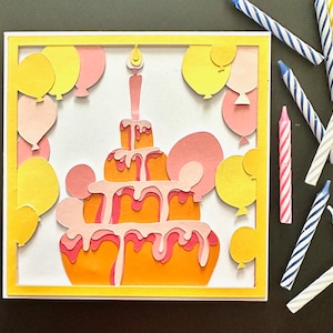 3D Birthday Cake Layered Card SVG Cut File Instant Download