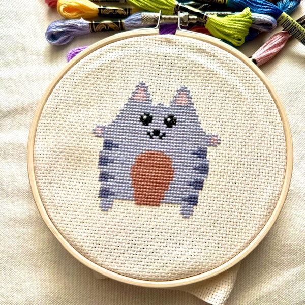 Kids' Cross-Stitch Pattern – Fluffy Kitten | Easy PDF Embroidery Chart | Beginner Printable DIY Craft