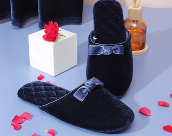 Retro velvet slippers women's slippers house warm lightweight non-slip elegant house slippers Valentine's Day/winter/wedding/birthday gift