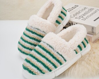 Gezellige pantoffels gestreept pluche nep kamerschoenen voor de winter Gedempt traagschuim Kerstcadeaus