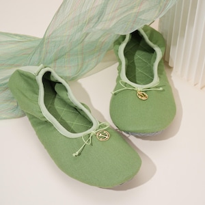 Summer Cotton-Linen Women's Shoes: Ballet Shoes/Folding Slippers Travel Shoes - Green/Pink/Blue image 2