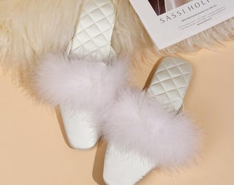 Wedding Bridal Slippers with Handmade Feathers Getting Ready Gift Elegant Stylish Wedding/Bridal/Bridesmaid Slippers Wedding Present