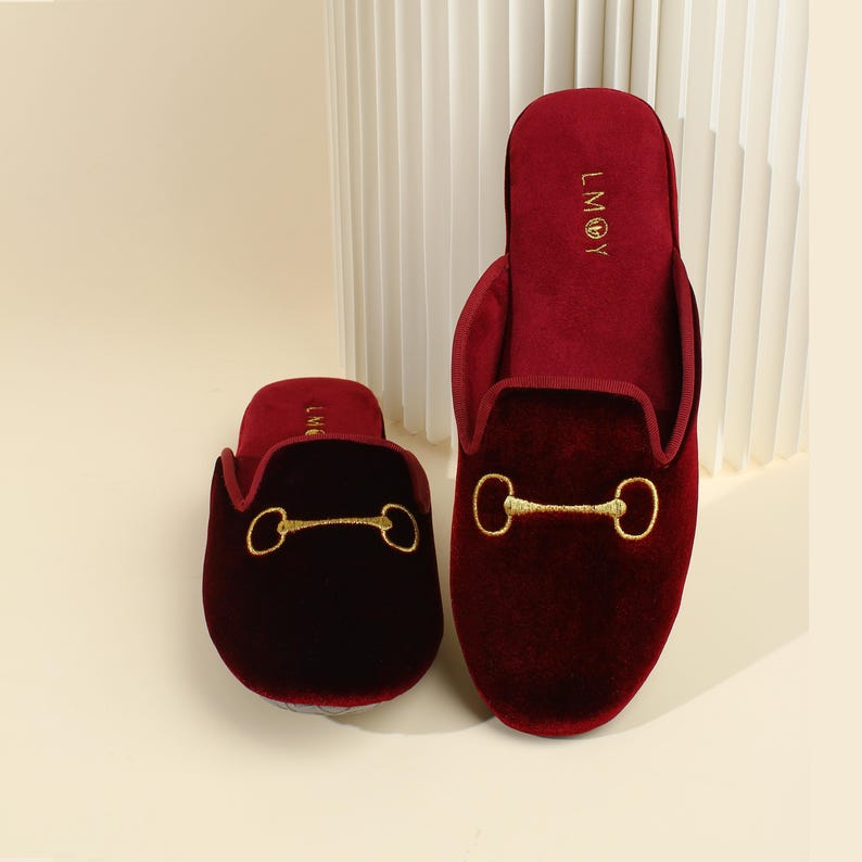 Luxurious Velvet Slippers Comfortable Smoking Slippers Stylish Handmade Women's Velvet Slippers Home Fashion Best Choices for Groom Gifts Grape Red 1