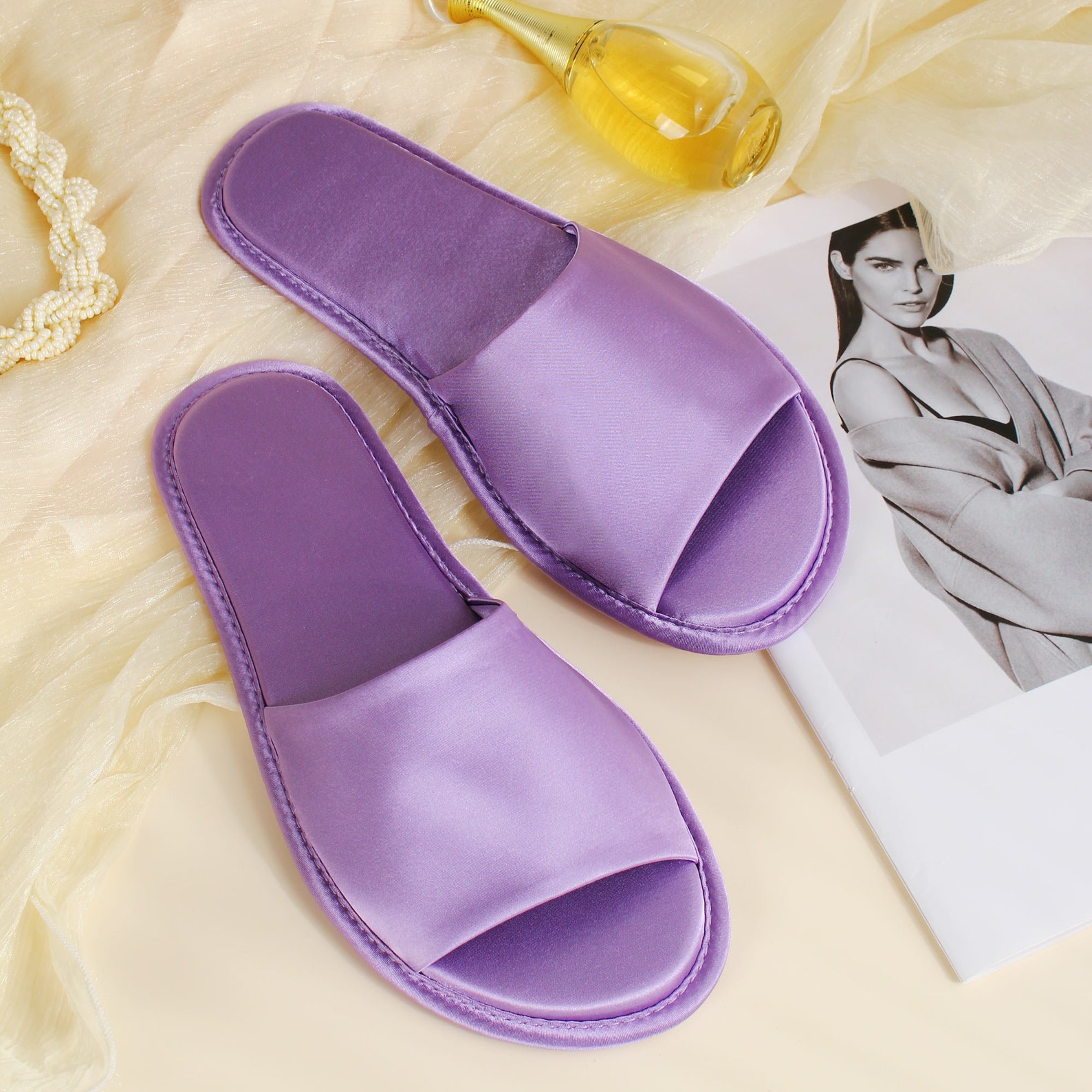 Purple bridal robes and slippers - purple satin bridal slippers