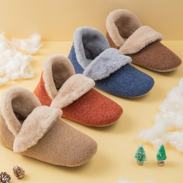 Woolen bootie slippers warm ankle indoor slippers cozy soft warm non-slip cotton slippers for women and men Christmas gift