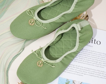 Summer Cotton-Linen Women's Shoes: Ballet Shoes/Folding Slippers Travel Shoes - Green/Pink/Blue