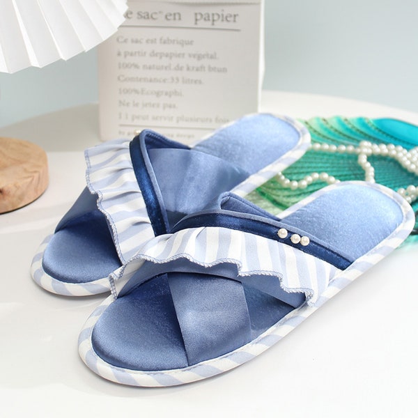 Satin slippers women's slippers gift slippers indoor non-slip silent open toe