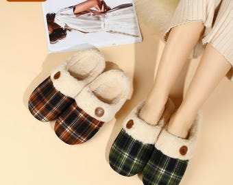 Plaid Plush Slippers: Soft, Warm, Non-Slip Home Shoes