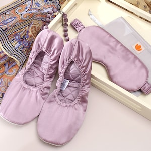 Zapatos de seda pura, elegantes antifaz de bailarina, zapatos de viaje portátiles, conjunto para familiares, amigos, esposas, regalo de cumpleaños