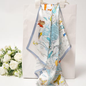 100% Mulberry Silk Scarf with Pattern Square Scarf Pure Silk Scarf Birthday/Wedding/Friends/Family Gifts 35X35 Inches