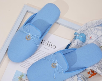 Cotton Linen Spring Women's Indoor Slippers - Non-Slip, Quiet, Wedge Heel - Green, Pink, Blue
