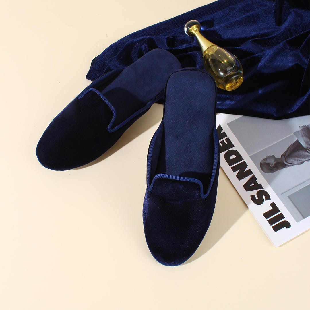 Sleepers Pantofole Donna Jade – Modello Full Slipper – Maglia Tessuto Leggero Con Pois – Suola In Gomma – Blu