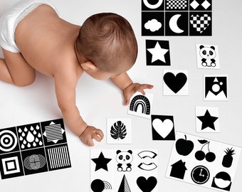 cartes sensorielles pour bébés, cartes de contraste pour nourrissons, cartes de stimulation sensorielle pour nouveau-nés imprimables