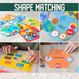 Shape matching sorting, Shape and form card, busy book shapes, prek activities, preschool worksheets
