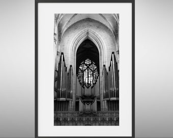 monochrome cathedral photography print, Church photo, black and white photography