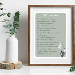 miscarriage keepsake, child loss gift, miscarry gift, Pregnancy loss, angel baby keepsake, little snowdrop poem