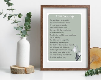 miscarriage keepsake, child loss gift, miscarry gift, Pregnancy loss, angel baby keepsake, little snowdrop poem