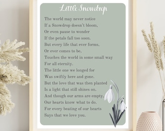 baby loss keepsake poem, child loss gift, Miscarriage gift for mom, Pregnancy loss gift, angel baby keepsake, little snowdrop poem