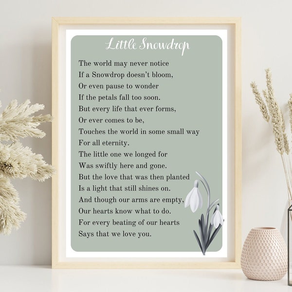 baby loss keepsake poem, child loss gift, Miscarriage gift for mom, Pregnancy loss gift, angel baby keepsake, little snowdrop poem