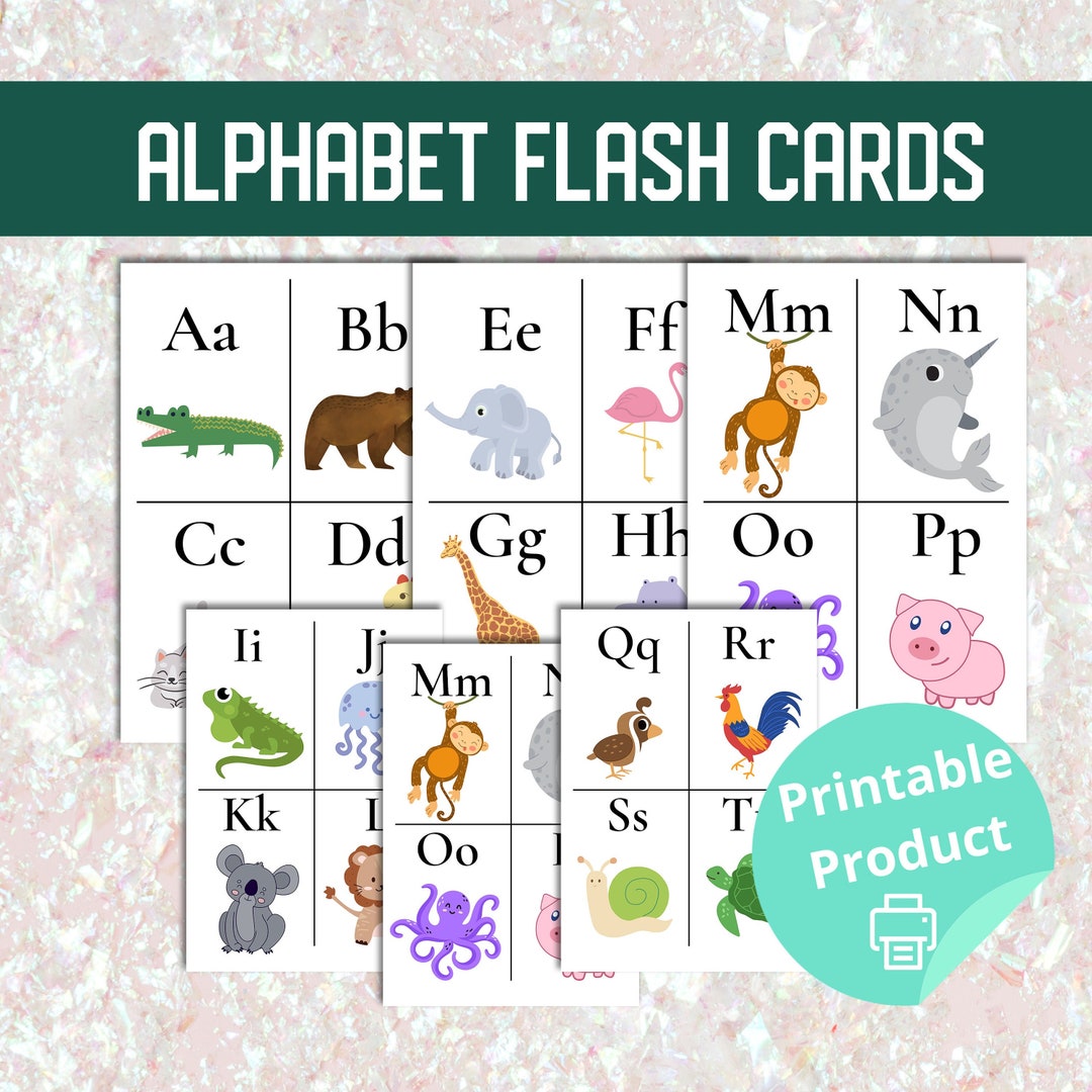 Printable Animal Alphabet Cards , Toddler Abc Learning, Alphabet Flash