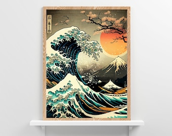 The Great Wave ,Fuji Mountain Landscape, Japanese Printable Wall Art, Digital Download