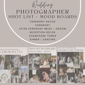 WEDDING Photographer Shot List (ceremony decor, wedding ceremony, champagne tower, wedding reception decor, dinner and dancing)