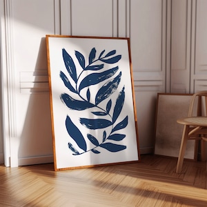 Matisse botanische Wandkunst 3er-Set, blaue abstrakte Blumendrucke, Henri Matisse inspiriert, druckbare digitale Poster