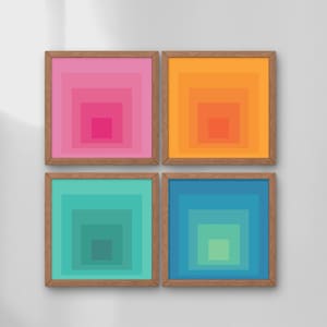 幾何学模様のウォールアートプリント：正方形4枚セット