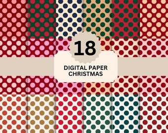 18 Christmas Polka Dot Digital Papers, Seamless Holiday Patterns (Digital Download)