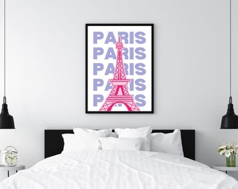 Printable Paris Eiffel Tower Poster,Eiffel Prints,Pink Paris Poster Prints,Printable Wall Art,Printable Poster,Travel City Prints