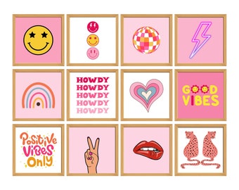 Pink Preppy Wall Art Prints: Teen Room Decor Set (Digital Download)