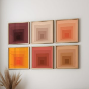 Printable Square Geometric Wall Art,Square Poster,Colorful Prints,Brown Wall Art,Orange  Wall Art,Natural Wall Art, Wall Art,Set Of 6 Prints