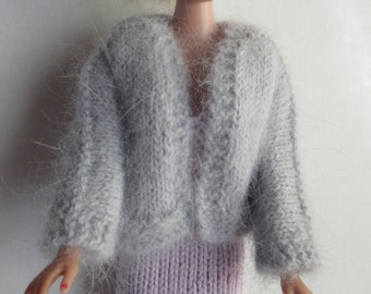 Handmade knit angora wool Barbie vest, very soft